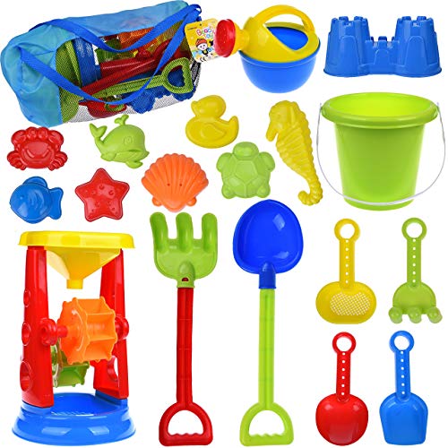 FUN-LITTLE-TOYS-Kids-Beach-Sand-Toys-Set-Sand-Water-Wheel-Beach-Molds-Beach-Bucket-Beach-Shovel-Tool-Kit-Sandbox-Toys-for-Toddlers-Kids-Outdoor-Toys-19-Pieces